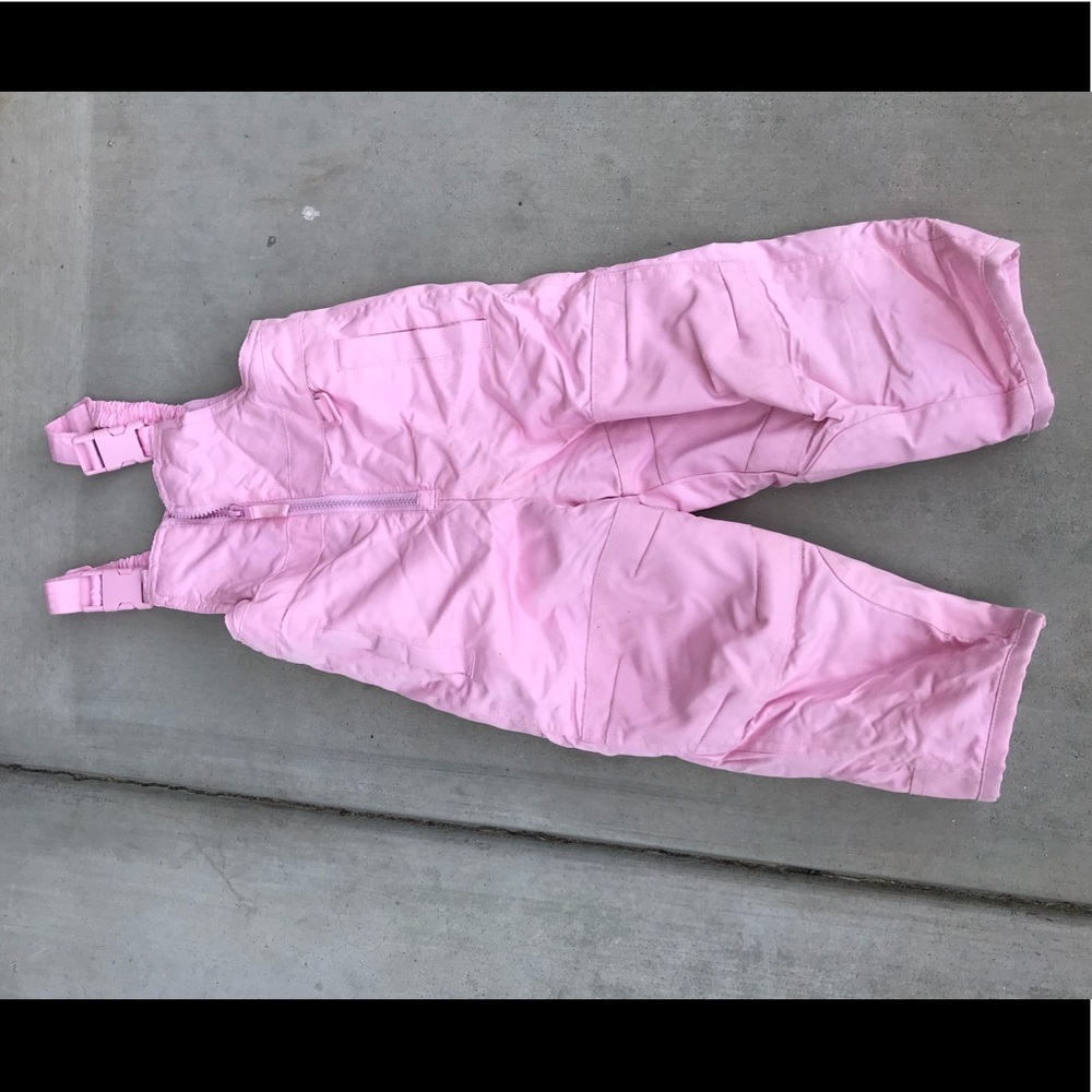 Toddlers pink snow bib snowsuit